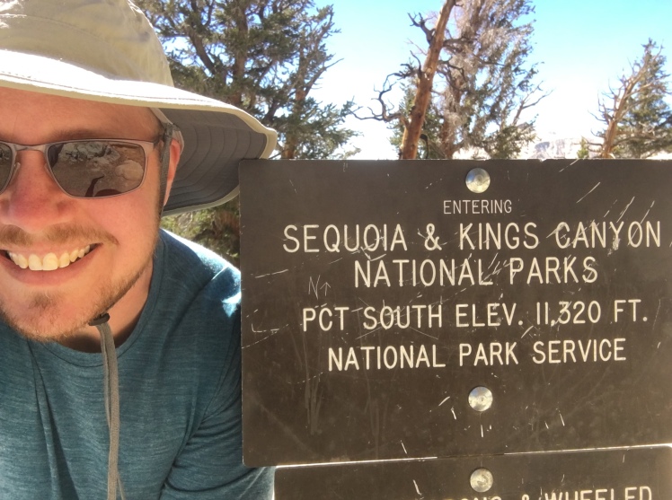 Delighted to be entering Sequoia. (This sign erroneously said "PCT South" on both sides -- we were proudly northbound.)